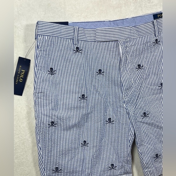 NWT Polo Ralph Lauren 35W Stretch Straight Fit Seersucker Skull Pattern Shorts - Picture 3 of 11